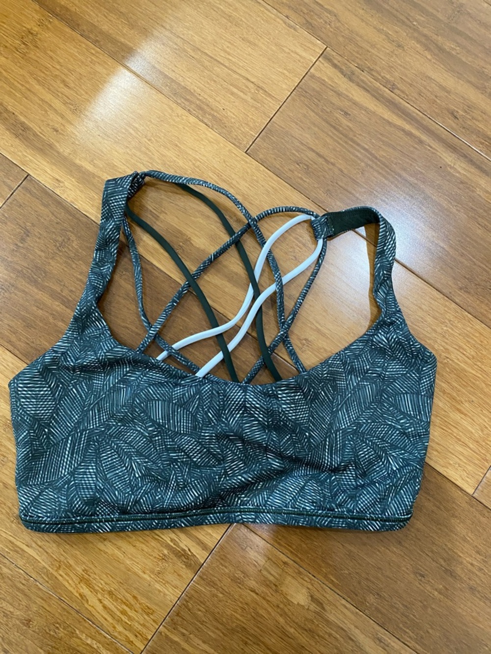 lululemon athletica Dark Green Leaf-Print Strappy Sports Bra